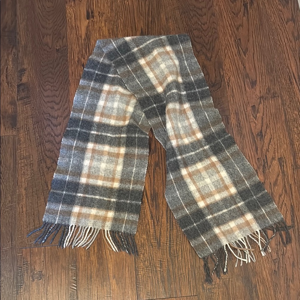 Plaid Wool Scarf - Gray and Brown